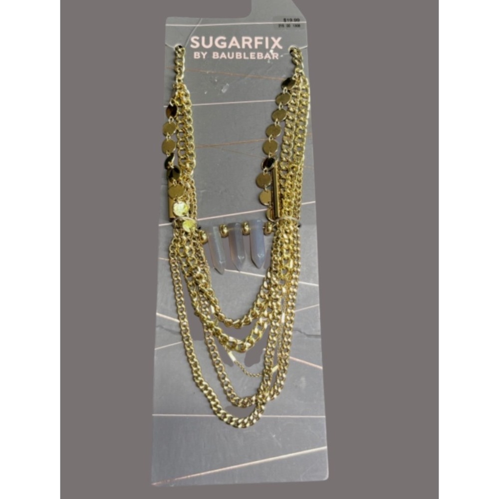 New on Card SUGARFIX by BAUBLEBAR Gold Tone Multi-Strand GRAY CRYSTAL POINTS